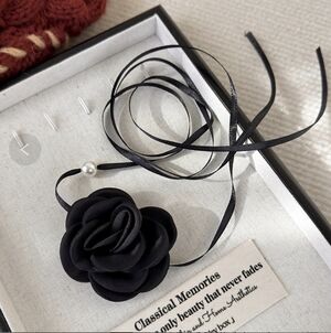 Elegant Black Rose Ribbon Necklace